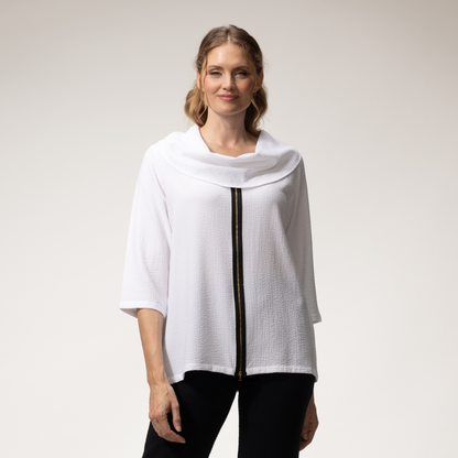 Toofan – White – Cowl Neck with Zipper Details Tunic Top – C10