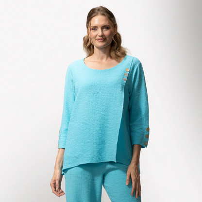 Toofan – Aqua – Three Buttons detail round Neck 3/4 Sleeves  Details Tunic Top – C52