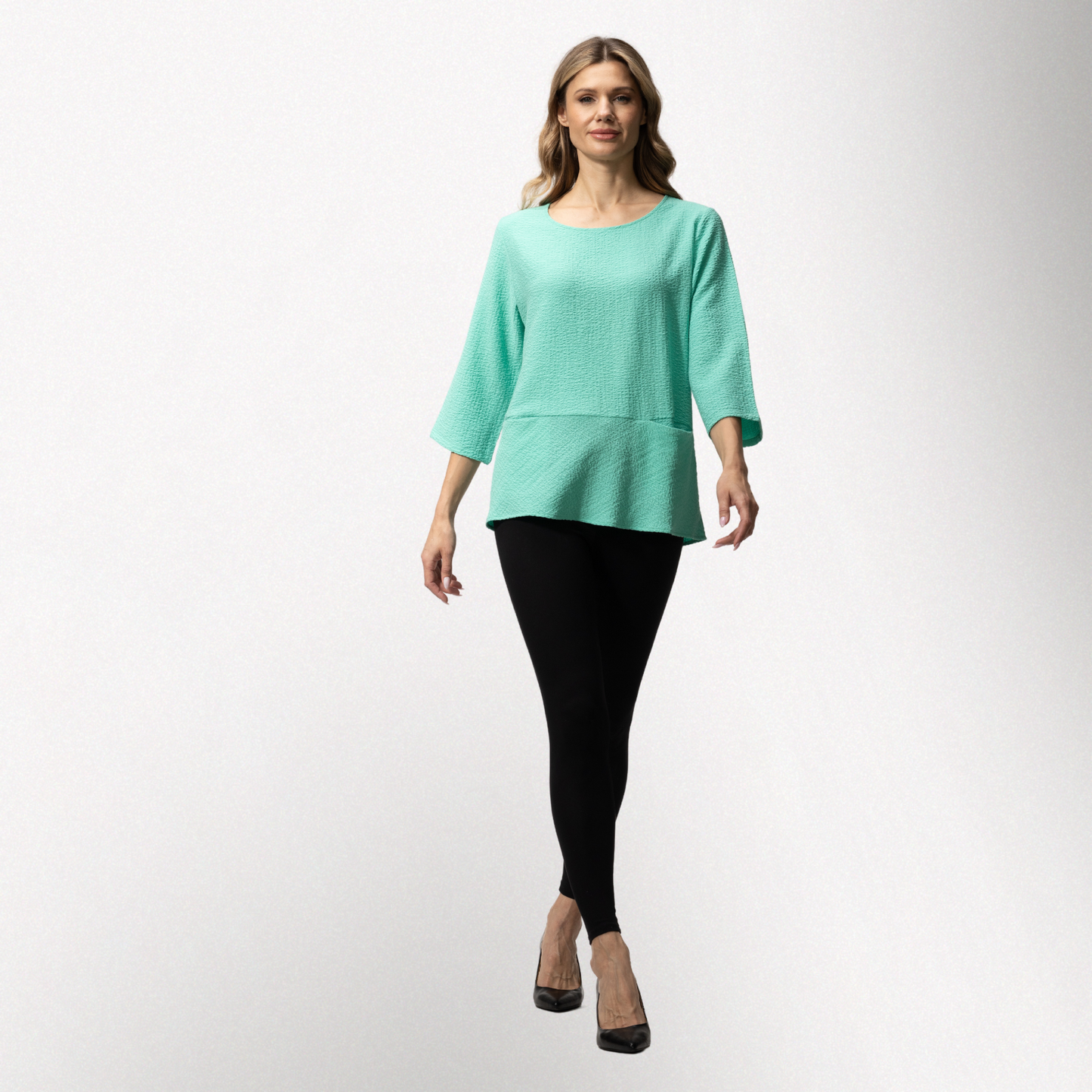 Toofan – Mint – Wire Collar 3/4 Sleeves Round Neck with Back Button Detail Tunic Top – C79