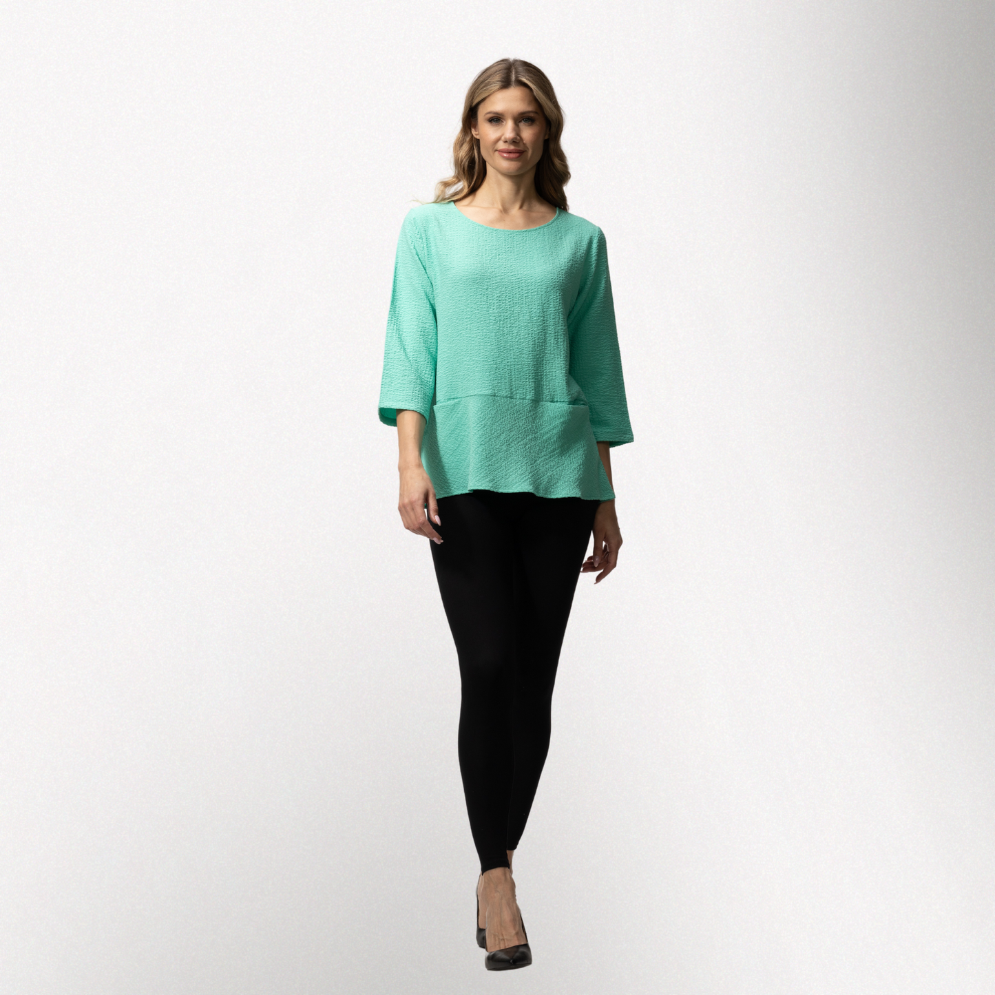 Toofan – Mint – Wire Collar 3/4 Sleeves Round Neck with Back Button Detail Tunic Top – C79