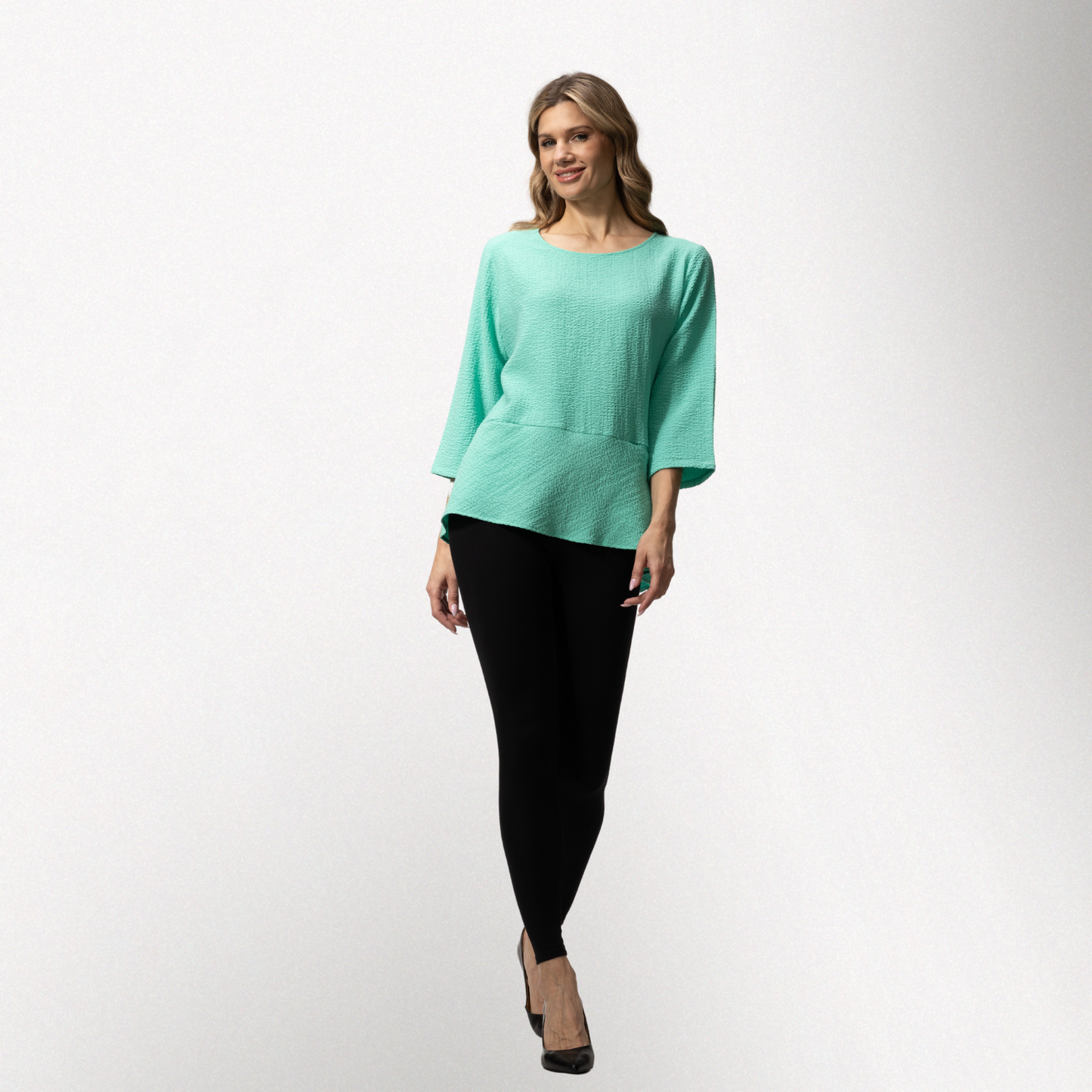 Toofan – Mint – Wire Collar 3/4 Sleeves Round Neck with Back Button Detail Tunic Top – C79