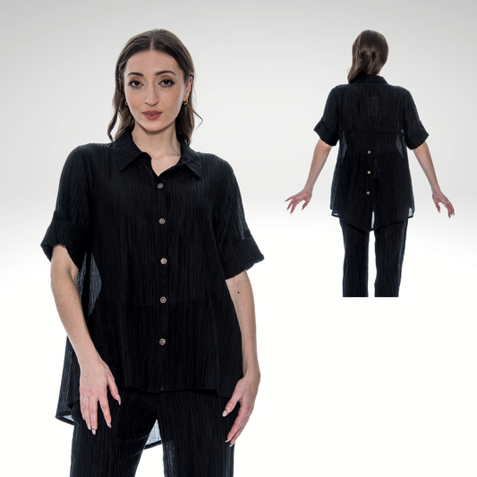 Toofan – Black – Crushed Fabric – Back Button Shirt – CR 23