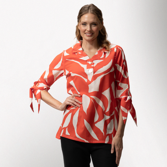 Toofan – Digital Print – Abstract Orange wire collar 3/4 pullover sleeves Cotton Tunic Top – DP33-259