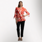 Toofan – Digital Print – Abstract Orange wire collar 3/4 pullover sleeves Cotton Tunic Top – DP33-259