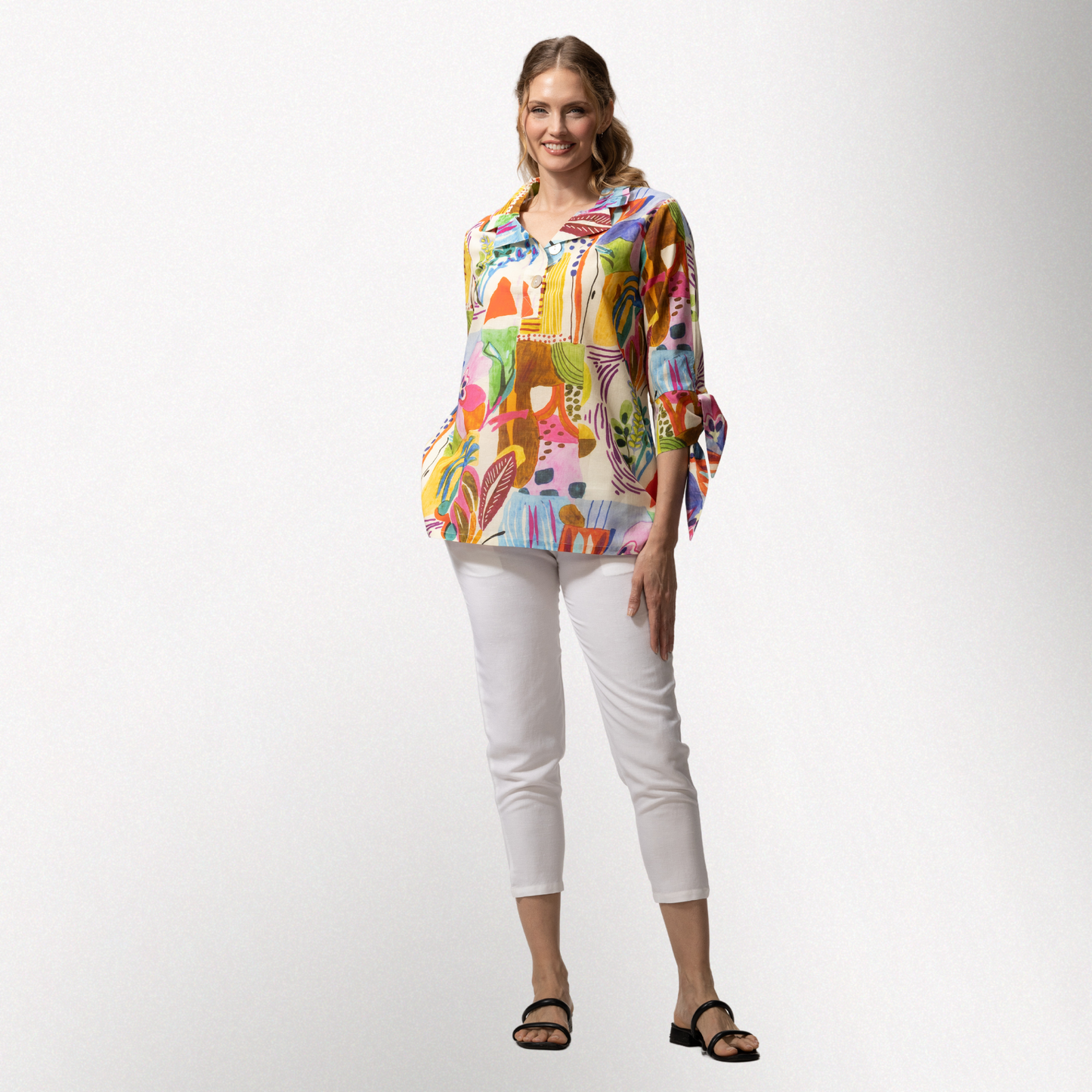 Toofan – Digital Print – Multi Color wire collar 3/4 pullover sleeves Cotton Tunic Top – DP33-260