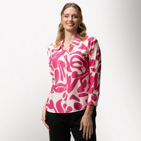 Toofan – Digital Print – Fuschia Color Abstract Print long sleeves Button down Shirt – DP38-490