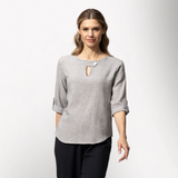 Toofan - Marble - Round Neck Tab Detail, Roll Up Sleeve Top - HS138