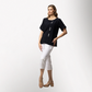 Toofan - Black - Round Neck Front Button Detail Short Sleeve Top - HS271