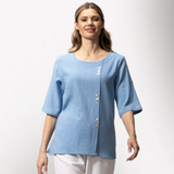 Toofan - Periwinkle- Round Neck Front Button Detail short sleeve Top - HS271