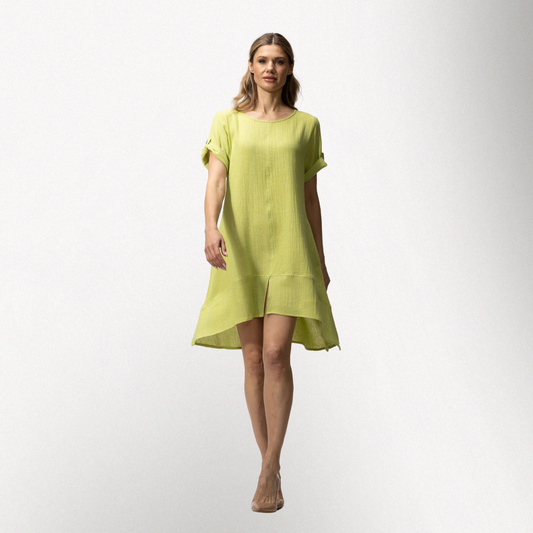 Toofan - Lime - High Low round neck short sleeve dress - HS516