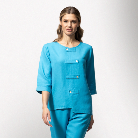 Toofan - Turquoise - Tab Detail Novelty Top round neck 3/4 sleeves - L190