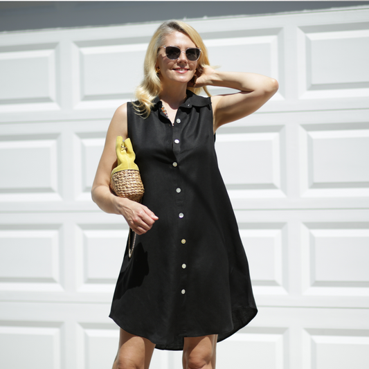 Toofan - Black - Front & Back Button down Shirt Dress - L504