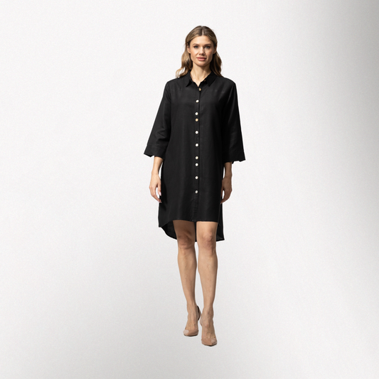 Toofan - Black - Front Button down 3/4 Sleeves Shirt Dress - L592