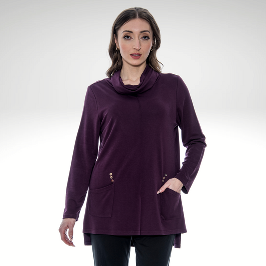 Toofan - Eggplant  - Cowl Neck Tunic - MK 211