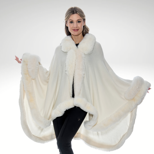 Toofan - Winter White - Fur Trim Poncho - OS 208