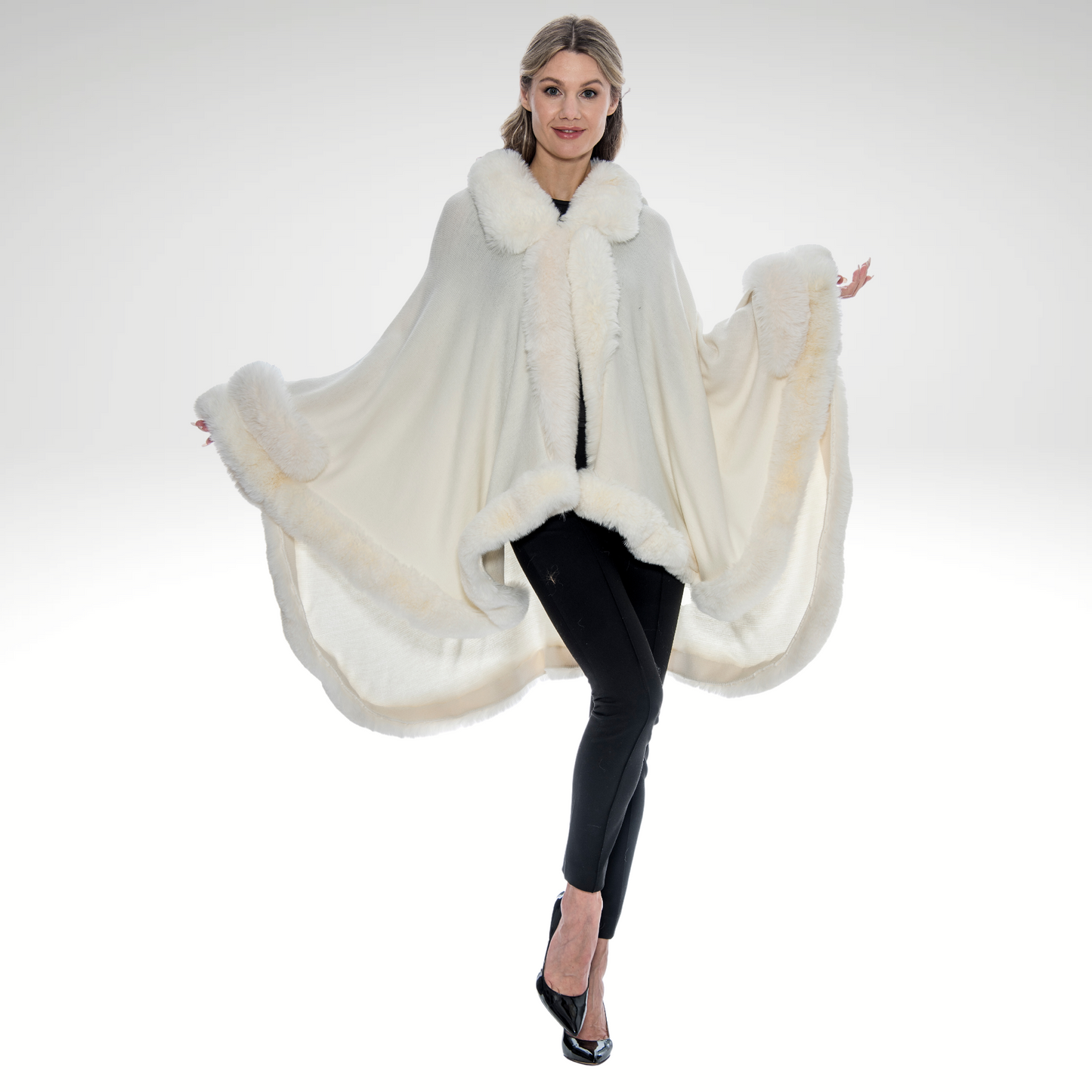 Toofan - Winter White - Fur Trim Poncho - OS 208