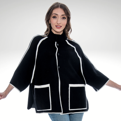 Toofan - Black - Edge / Border Trim Poncho - OS 225