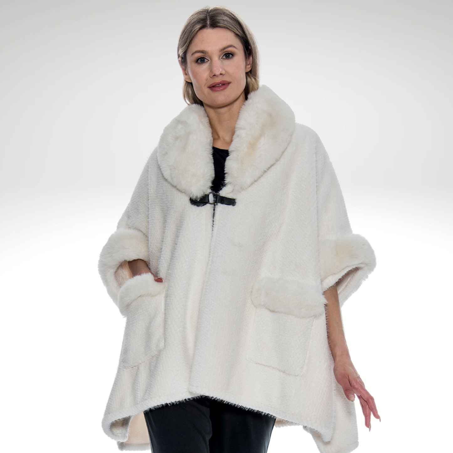 Toofan - White - Faux Fur Jacket with Closure - OS 226