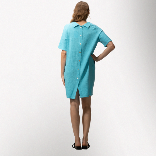 Toofan – Aqua – Cowl Neck Dress with Back Button Detail & Pockets – Beyond Travel Collection – C196